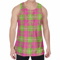 Pink Green And White Tartan Print Men's Velvet Tank Top