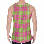 Pink Green And White Tartan Print Men's Velvet Tank Top