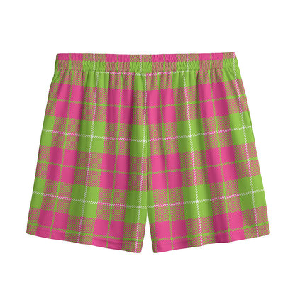 Pink Green And White Tartan Print Mesh Shorts
