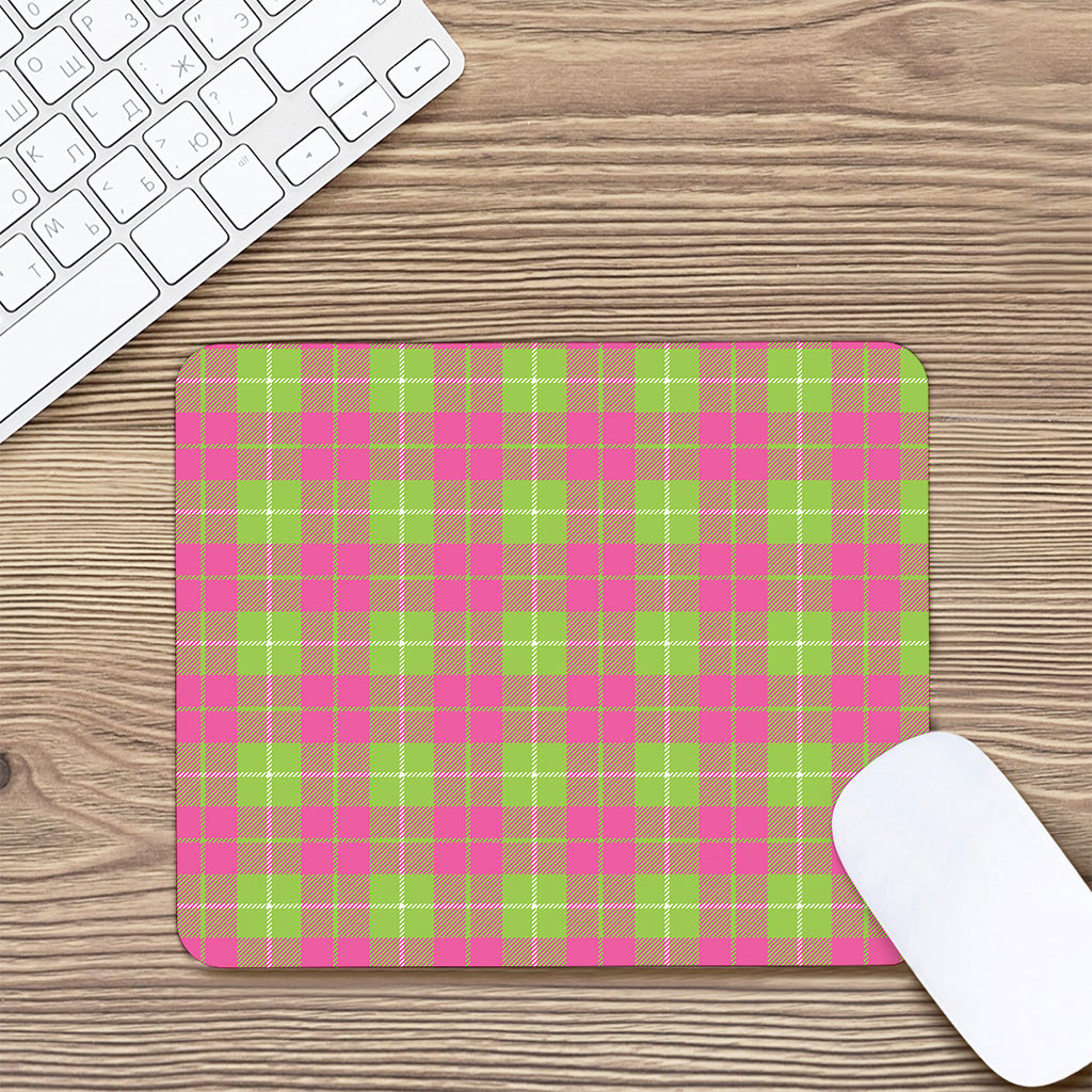 Pink Green And White Tartan Print Mouse Pad