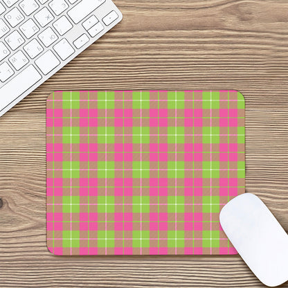 Pink Green And White Tartan Print Mouse Pad