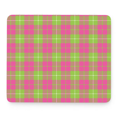Pink Green And White Tartan Print Mouse Pad