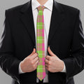 Pink Green And White Tartan Print Necktie