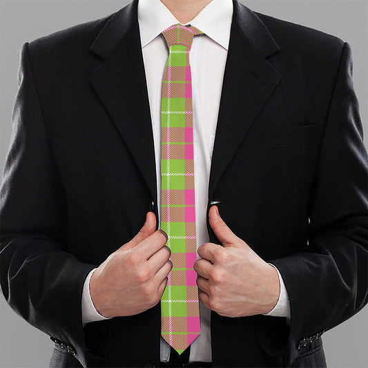 Pink Green And White Tartan Print Necktie