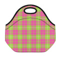 Pink Green And White Tartan Print Neoprene Lunch Bag