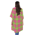 Pink Green And White Tartan Print Open Front Beach Cover Up