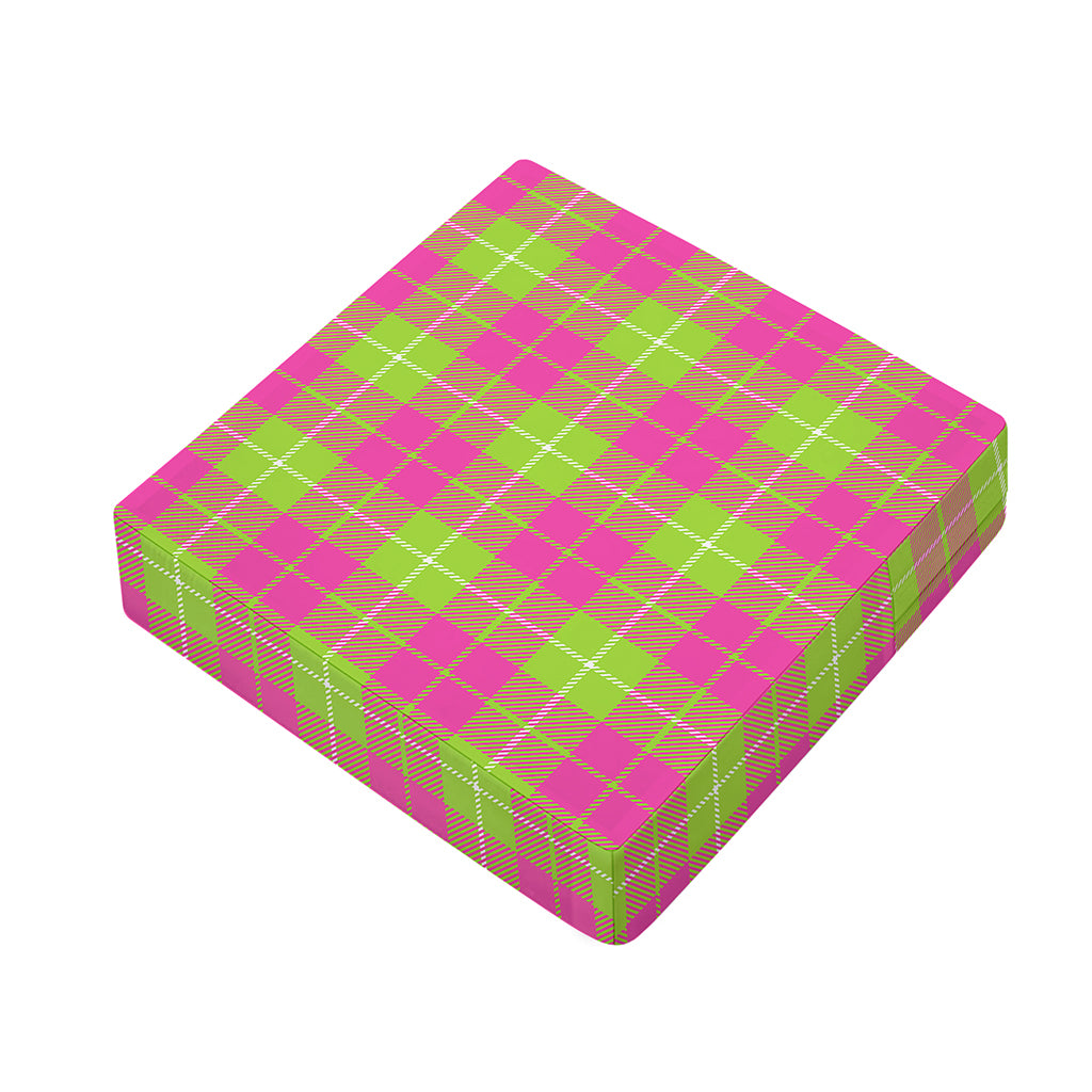 Pink Green And White Tartan Print Outdoor Seat Cushion Cover