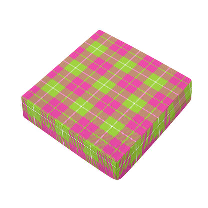 Pink Green And White Tartan Print Outdoor Seat Cushion Cover