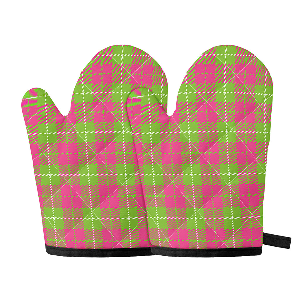 Pink Green And White Tartan Print Oven Mitts