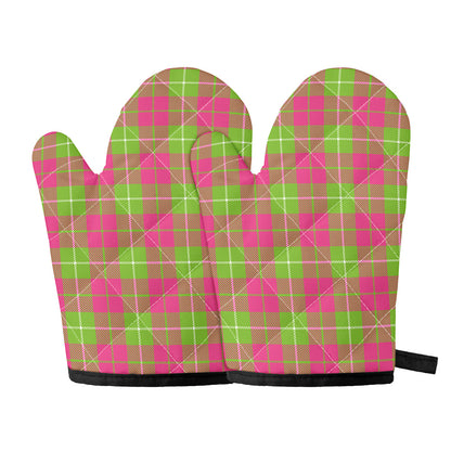 Pink Green And White Tartan Print Oven Mitts