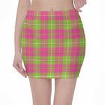 Pink Green And White Tartan Print Pencil Mini Skirt