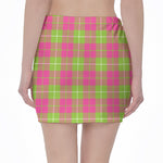 Pink Green And White Tartan Print Pencil Mini Skirt