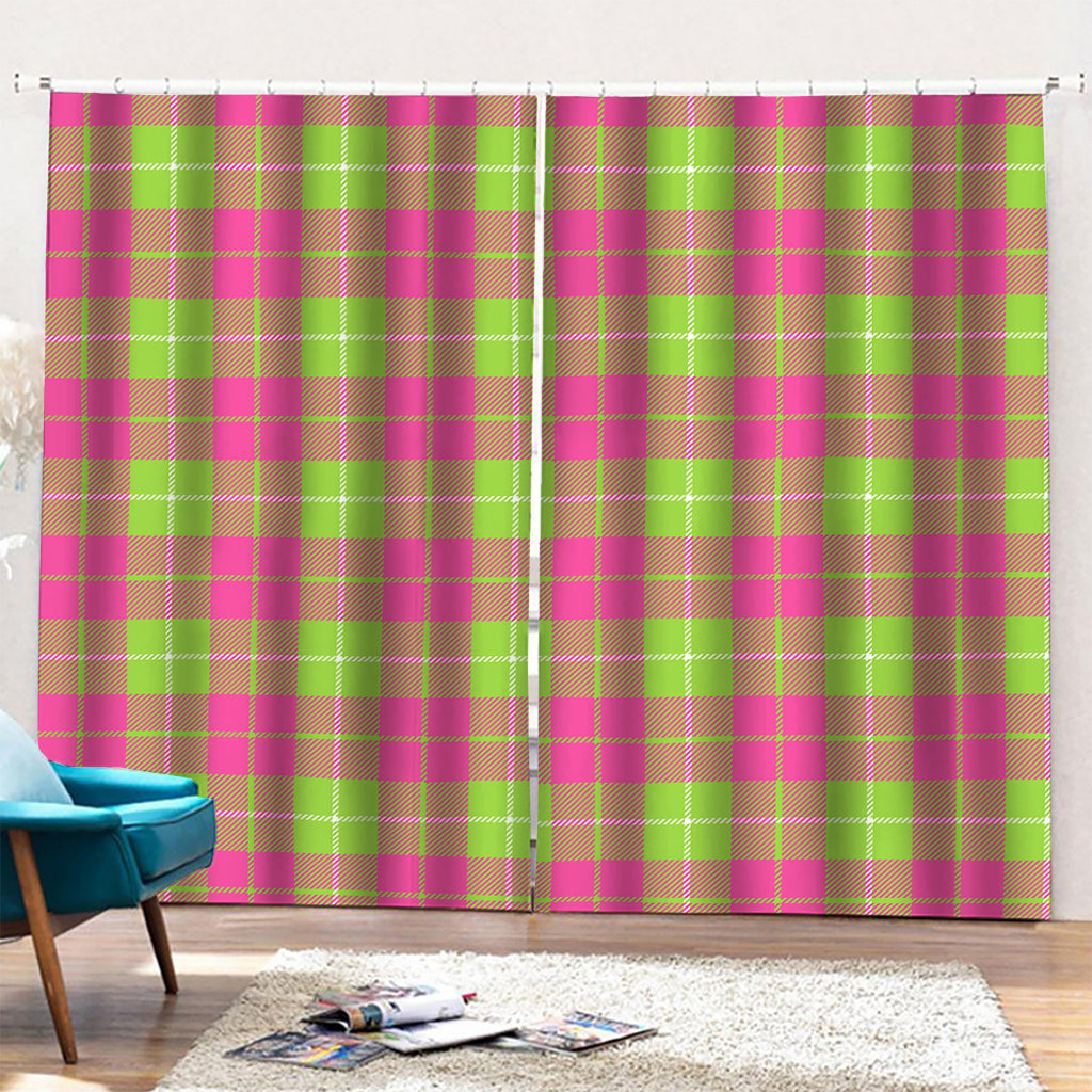 Pink Green And White Tartan Print Pencil Pleat Curtains