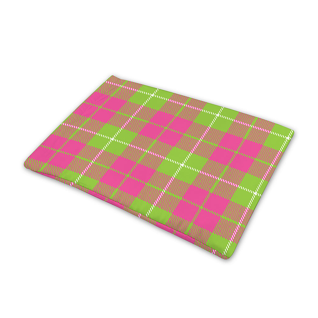 Pink Green And White Tartan Print Pet Cooling Mat Cover