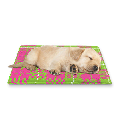 Pink Green And White Tartan Print Pet Cooling Mat Cover