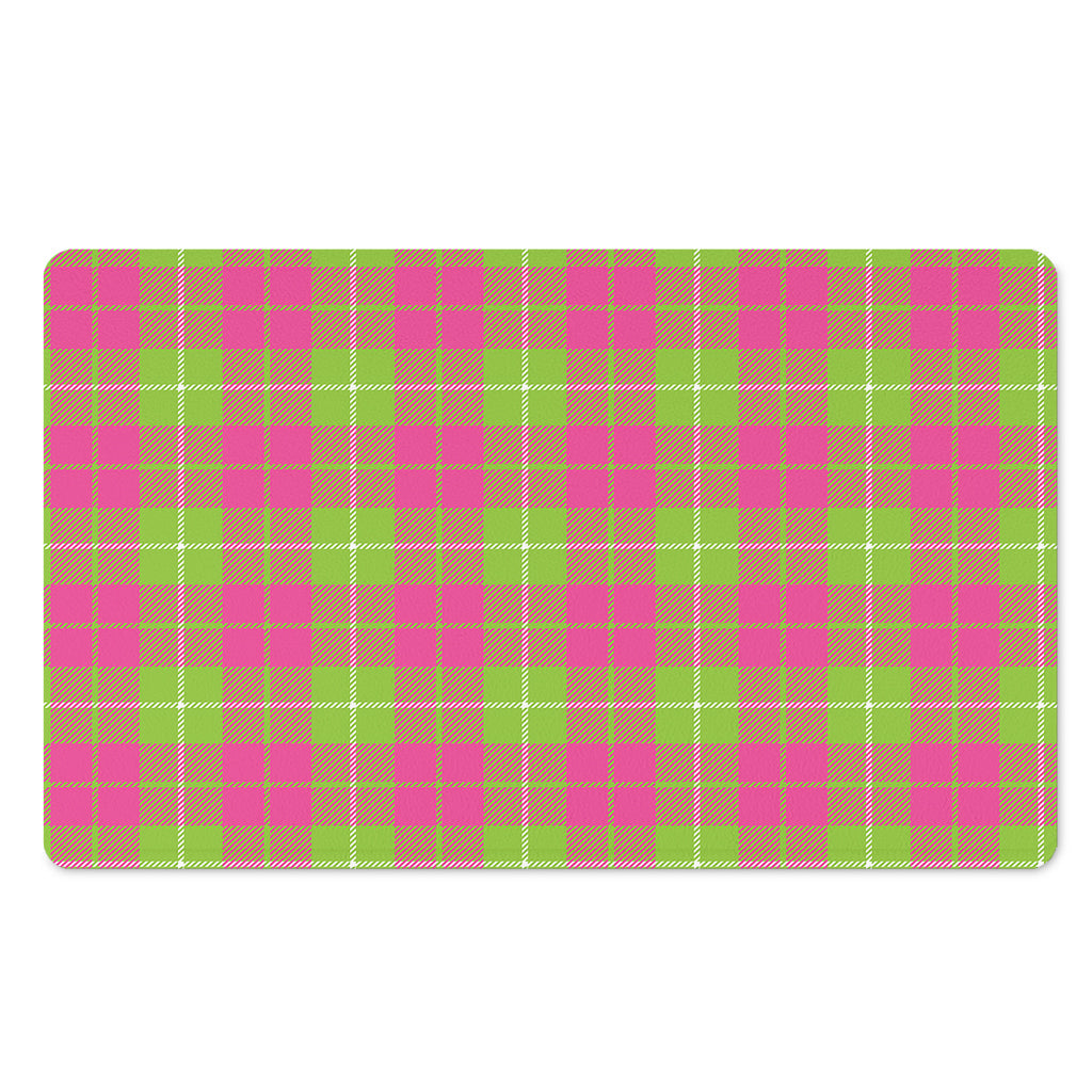 Pink Green And White Tartan Print Polyester Doormat