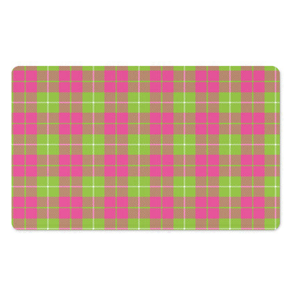 Pink Green And White Tartan Print Polyester Doormat