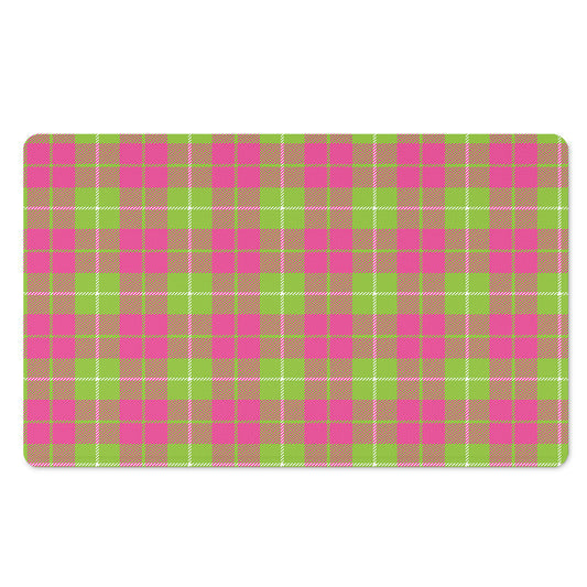 Pink Green And White Tartan Print Polyester Doormat