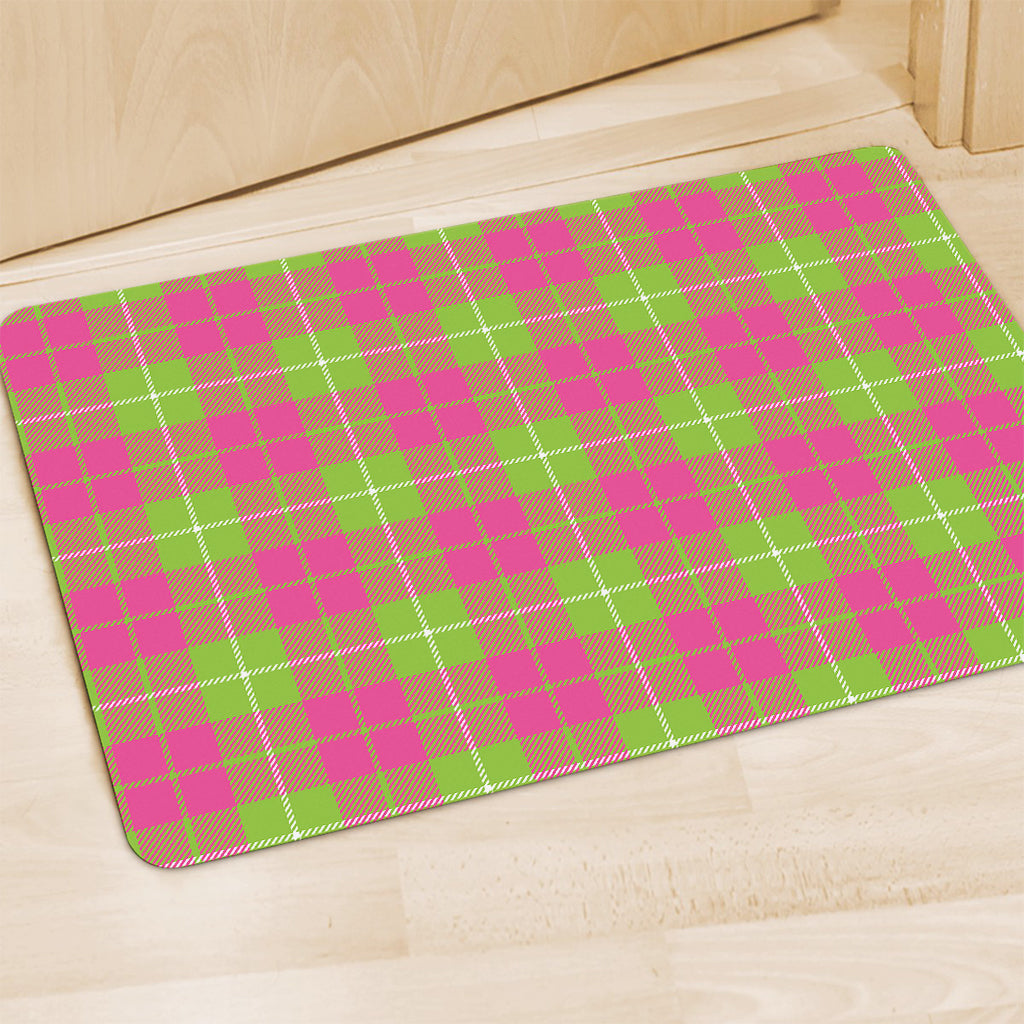 Pink Green And White Tartan Print Polyester Doormat