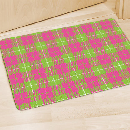 Pink Green And White Tartan Print Polyester Doormat