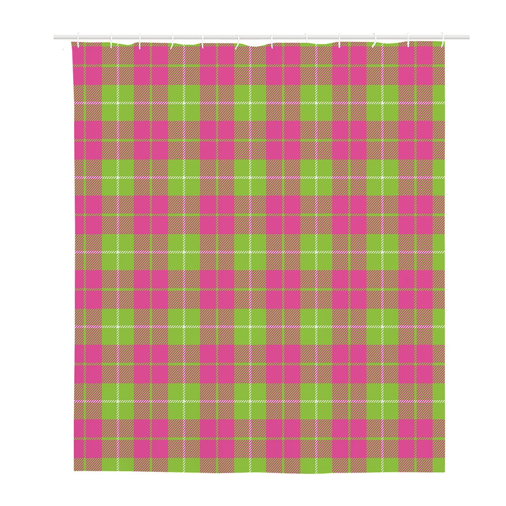 Pink Green And White Tartan Print Polyester Shower Curtain