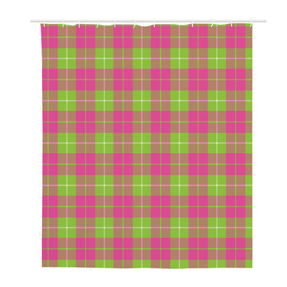 Pink Green And White Tartan Print Polyester Shower Curtain