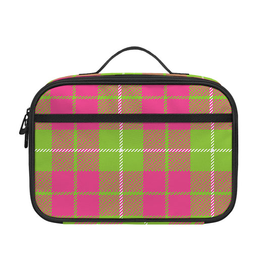 Pink Green And White Tartan Print Portable Lunch Bag