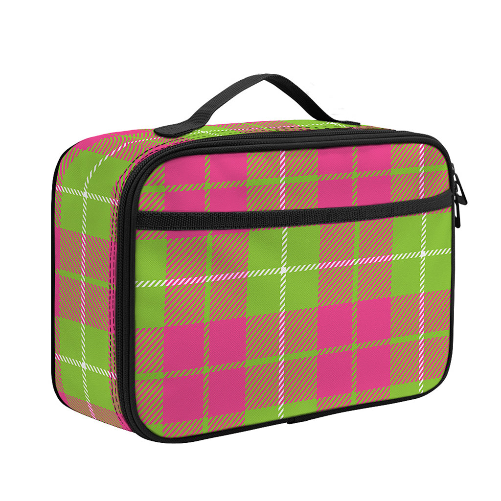 Pink Green And White Tartan Print Portable Lunch Bag