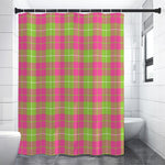 Pink Green And White Tartan Print Premium Shower Curtain