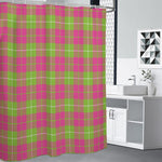 Pink Green And White Tartan Print Premium Shower Curtain