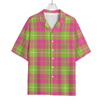 Pink Green And White Tartan Print Rayon Hawaiian Shirt