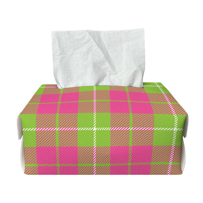 Pink Green And White Tartan Print Rectangle Tissue Box Cover