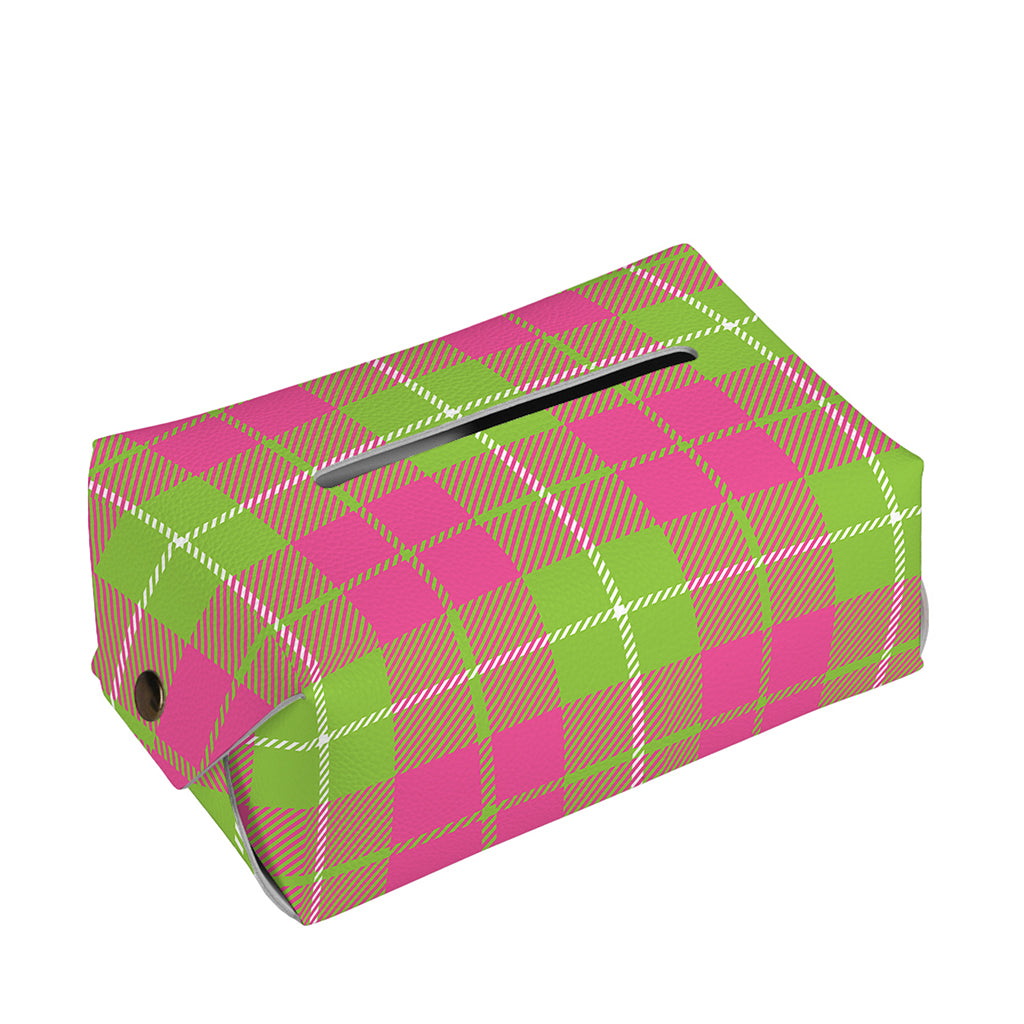 Pink Green And White Tartan Print Rectangle Tissue Box Cover