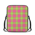 Pink Green And White Tartan Print Rectangular Crossbody Bag