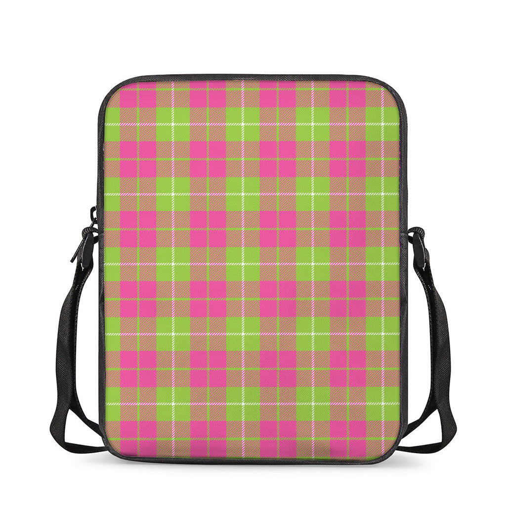 Pink Green And White Tartan Print Rectangular Crossbody Bag