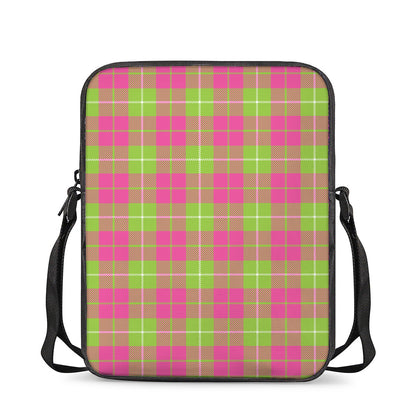 Pink Green And White Tartan Print Rectangular Crossbody Bag