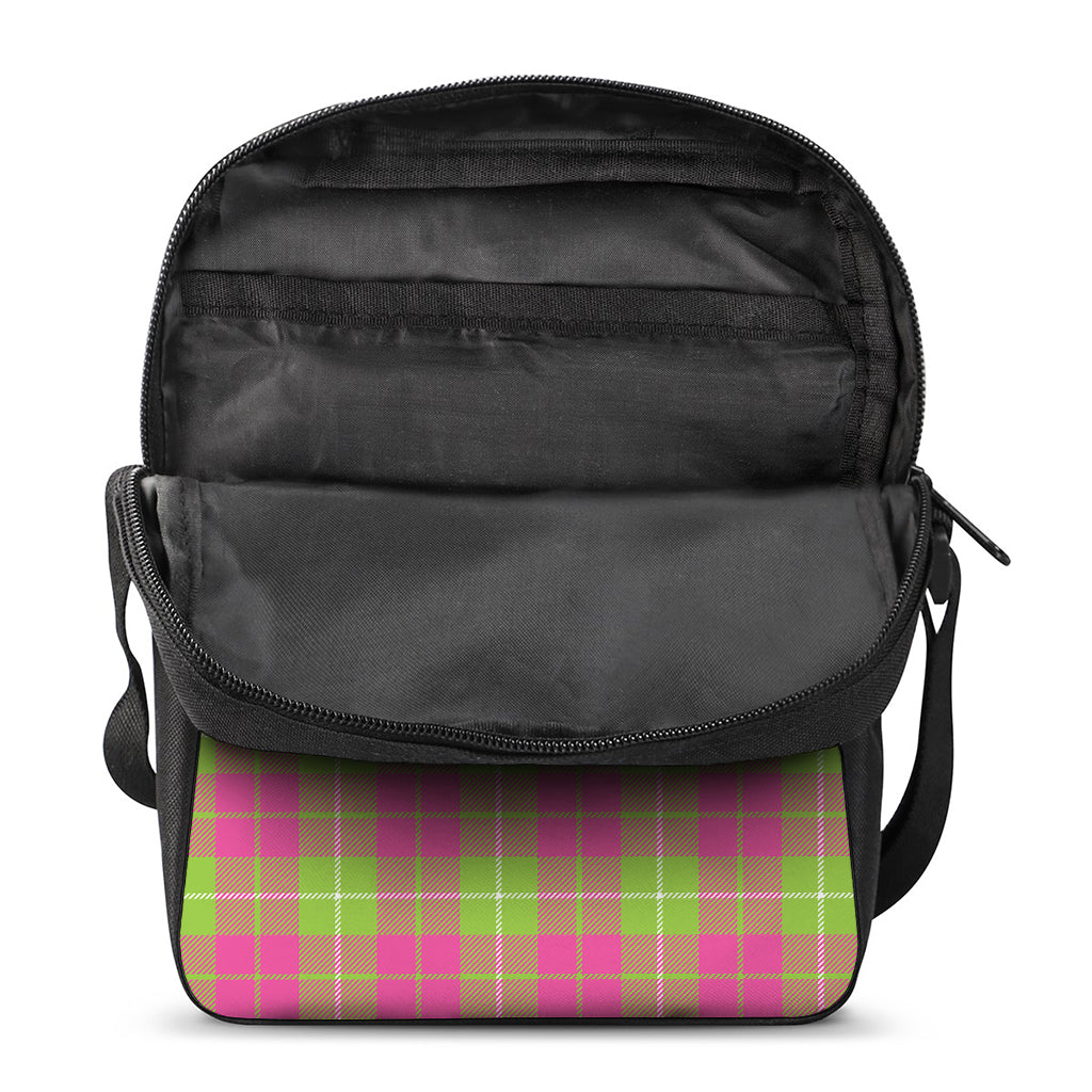 Pink Green And White Tartan Print Rectangular Crossbody Bag