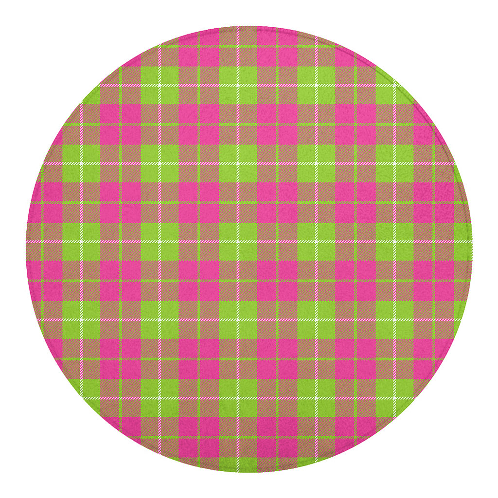 Pink Green And White Tartan Print Round Blanket