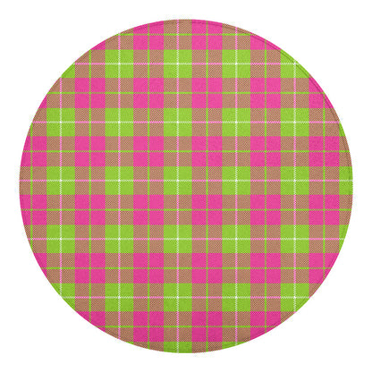 Pink Green And White Tartan Print Round Blanket
