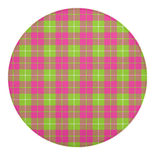 Pink Green And White Tartan Print Round Blanket