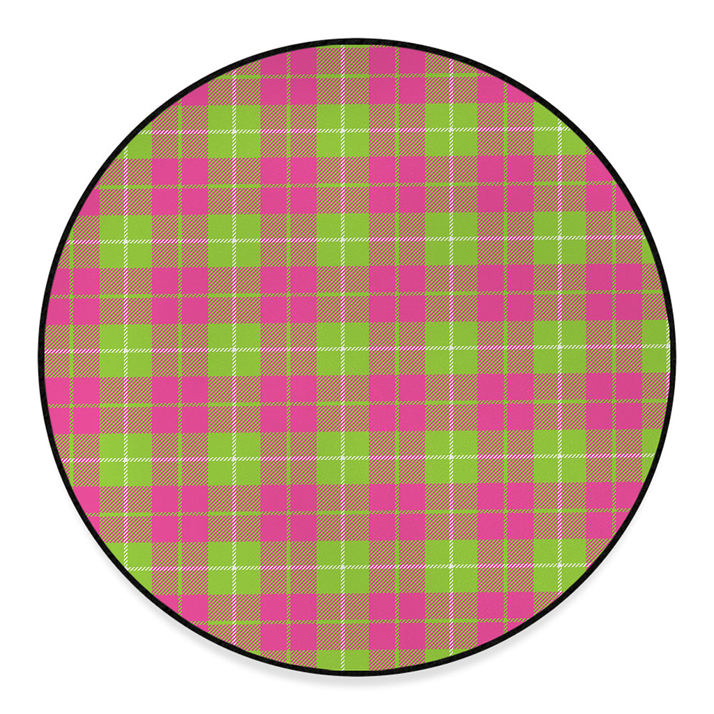 Pink Green And White Tartan Print Round Floor Mat