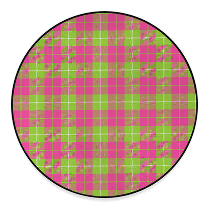 Pink Green And White Tartan Print Round Floor Mat