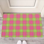 Pink Green And White Tartan Print Rubber Doormat