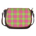 Pink Green And White Tartan Print Saddle Bag
