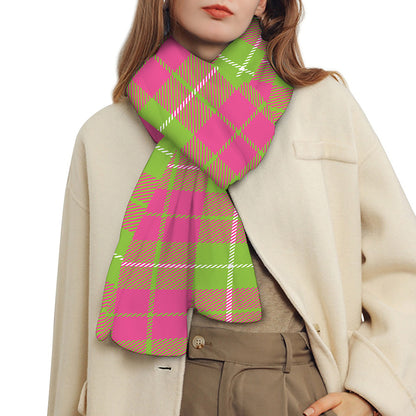 Pink Green And White Tartan Print Scarf