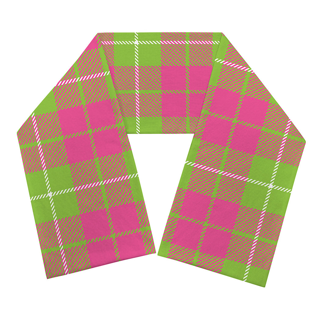 Pink Green And White Tartan Print Scarf