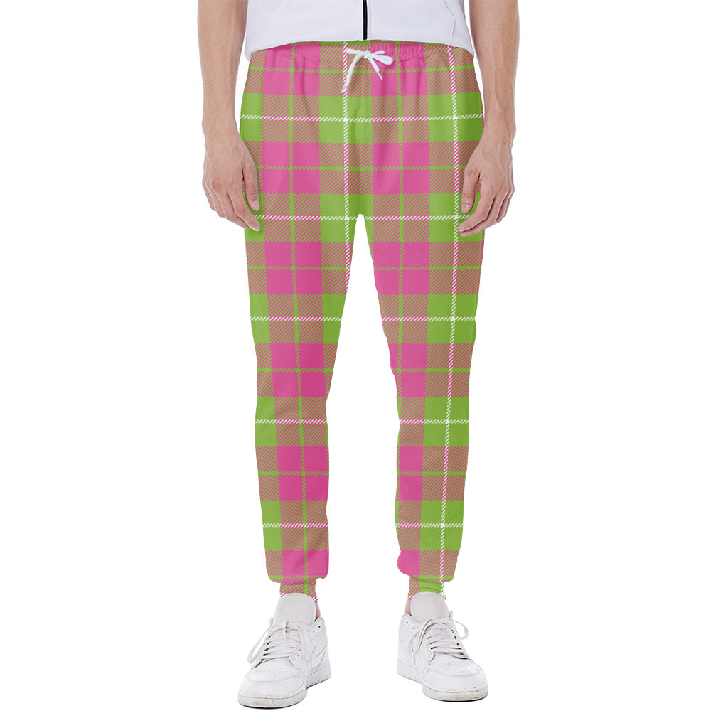 Pink Green And White Tartan Print Scuba Joggers