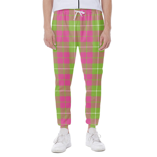 Pink Green And White Tartan Print Scuba Joggers