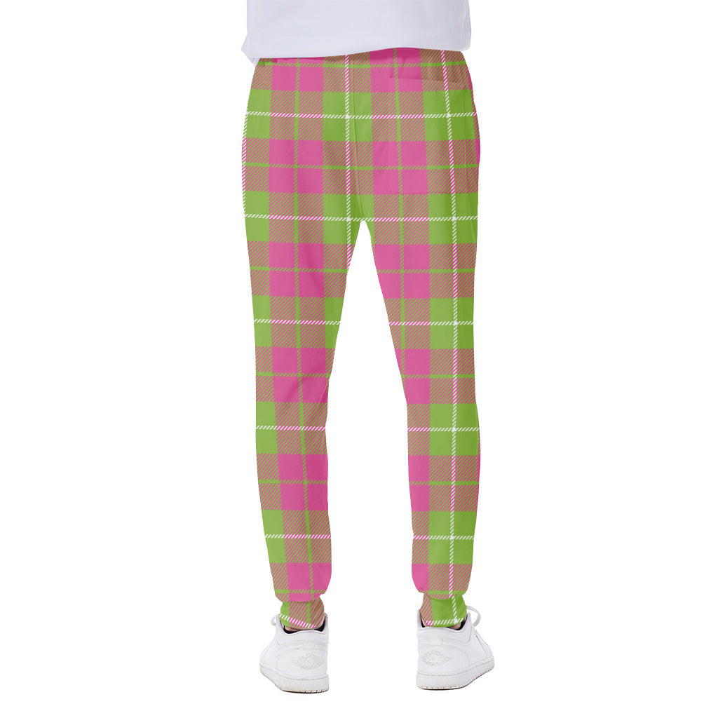 Pink Green And White Tartan Print Scuba Joggers