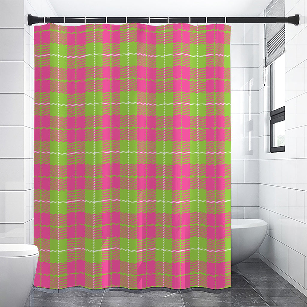 Pink Green And White Tartan Print Shower Curtain